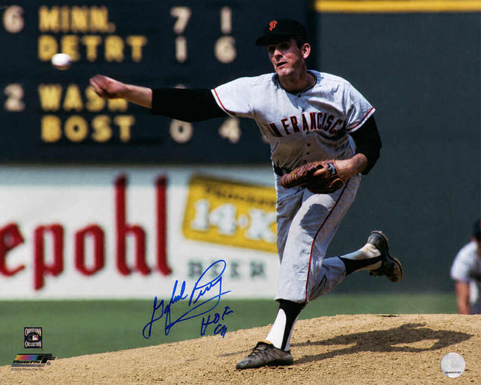 Gaylord Perry Autographed San Francisco Giants Grey Jersey Pitching Action 16x20 Photo with HOF'91-Powers Sports Memorabilia