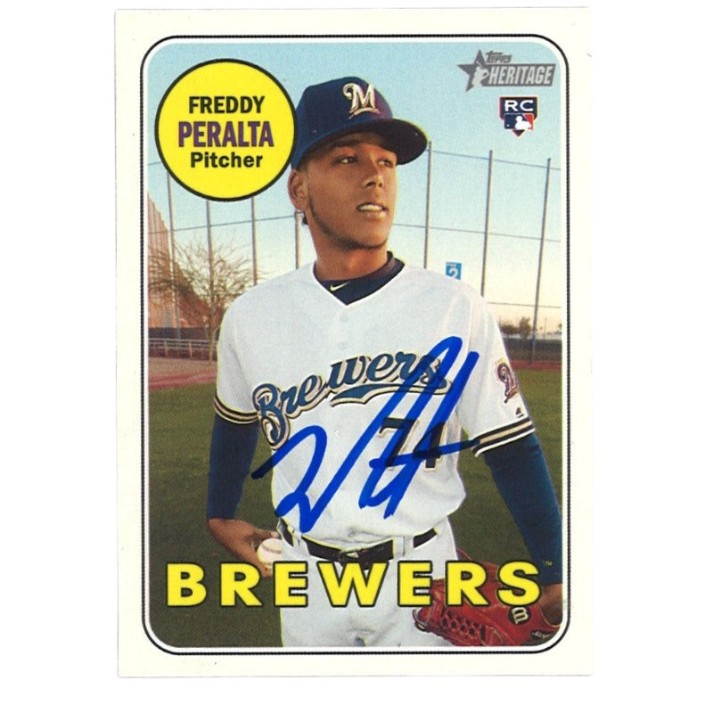 Freddy Peralta Milwaukee Brewers Signed 2018 Topps Heritage RC #541 Card-Powers Sports Memorabilia