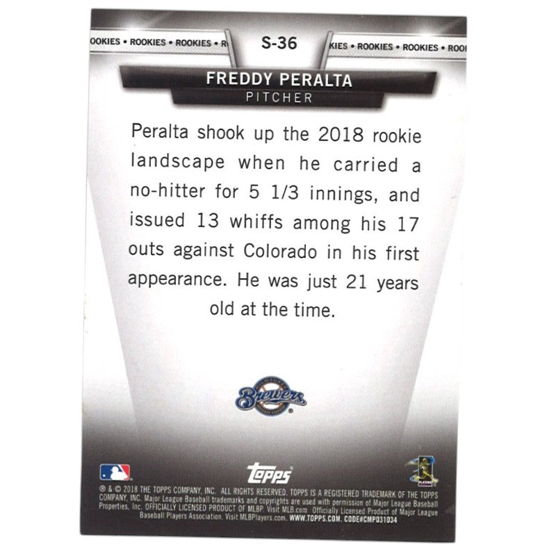 Freddy Peralta Milwaukee Brewers Signed 2018 Topps Update Salute RC #S-36 Card-Powers Sports Memorabilia