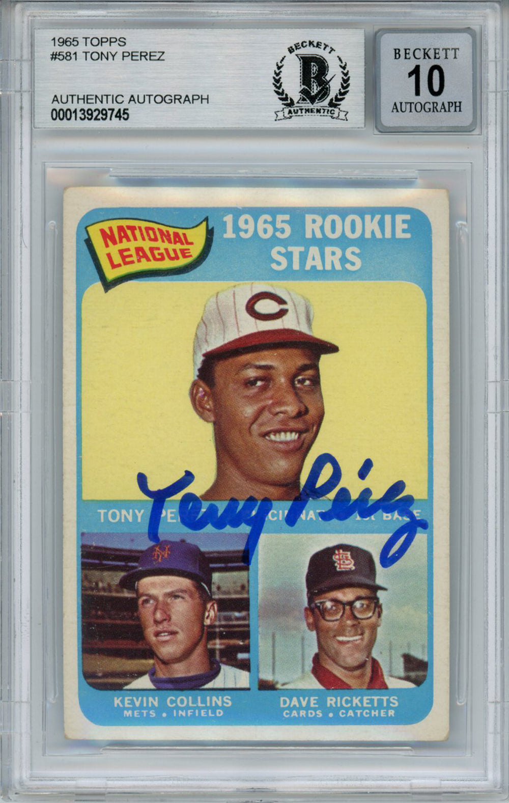 Tony Perez Cincinnati Reds Signed Card - 1965 Topps #581 Rookie Beckett 10 Slab Beckett - 33690-Powers Sports Memorabilia