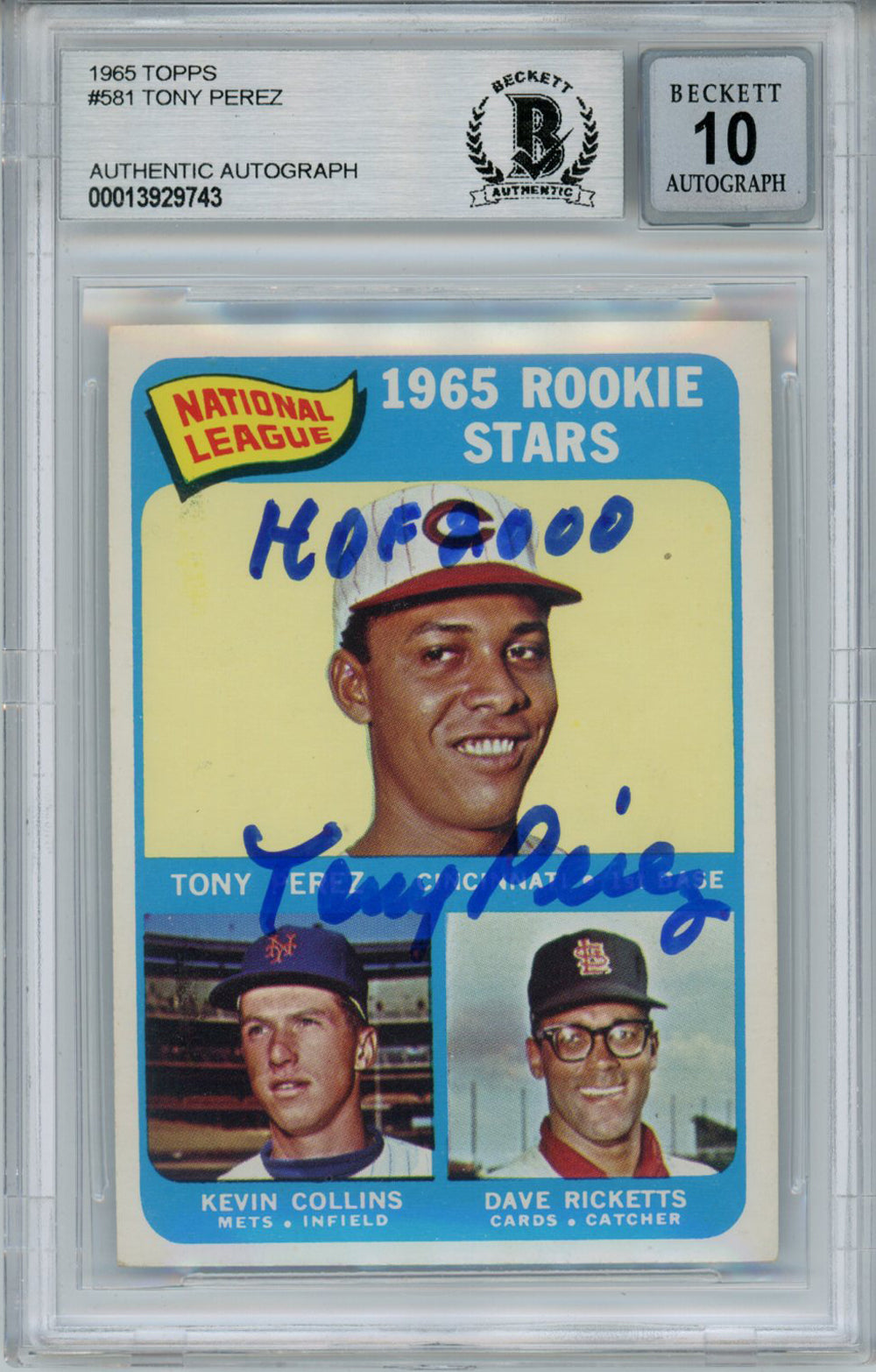 Tony Perez Cincinnati Reds Signed Card - 1965 Topps #581 Rookie HOF Beckett 10 Slab Beckett-Powers Sports Memorabilia