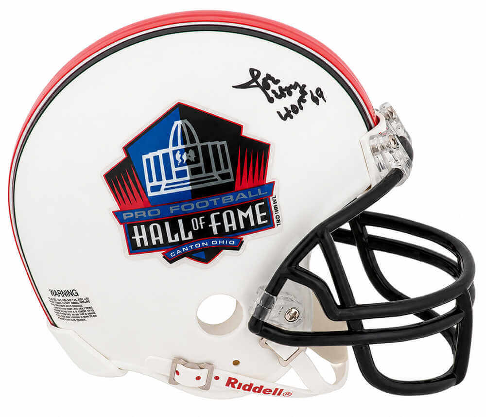 Joe Perry Autographed Hall of Fame Logo Riddell (VSR4) Mini Helmet w/ HOF 69-Powers Sports Memorabilia