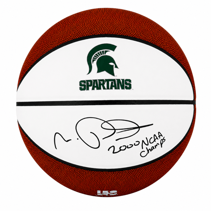 Morris Peterson Autographed Michigan State Spartans Logo Brands White Logo Basketball with 2000 NCAA Champs-Powers Sports Memorabilia