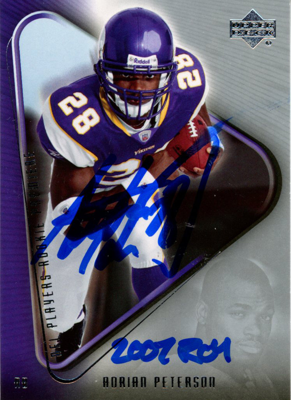 Adrian Peterson 2007 Upper Deck #21 Trading Signed Card ROY Beckett-Powers Sports Memorabilia
