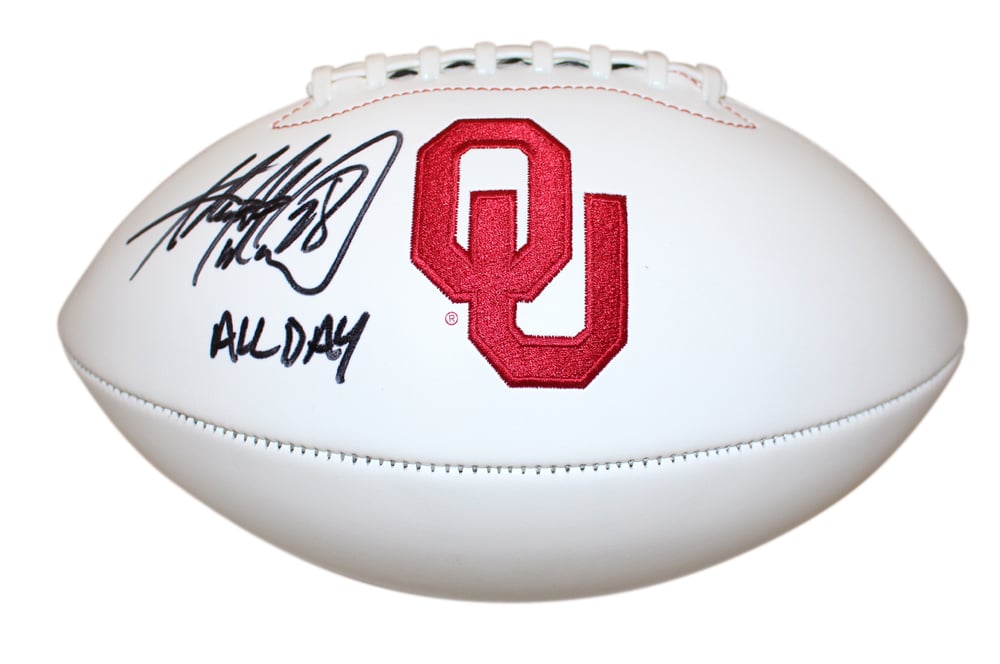 Adrian Peterson Signed Oklahoma Sooners Logo Football All Day – Beckett Authenticated-Powers Sports Memorabilia