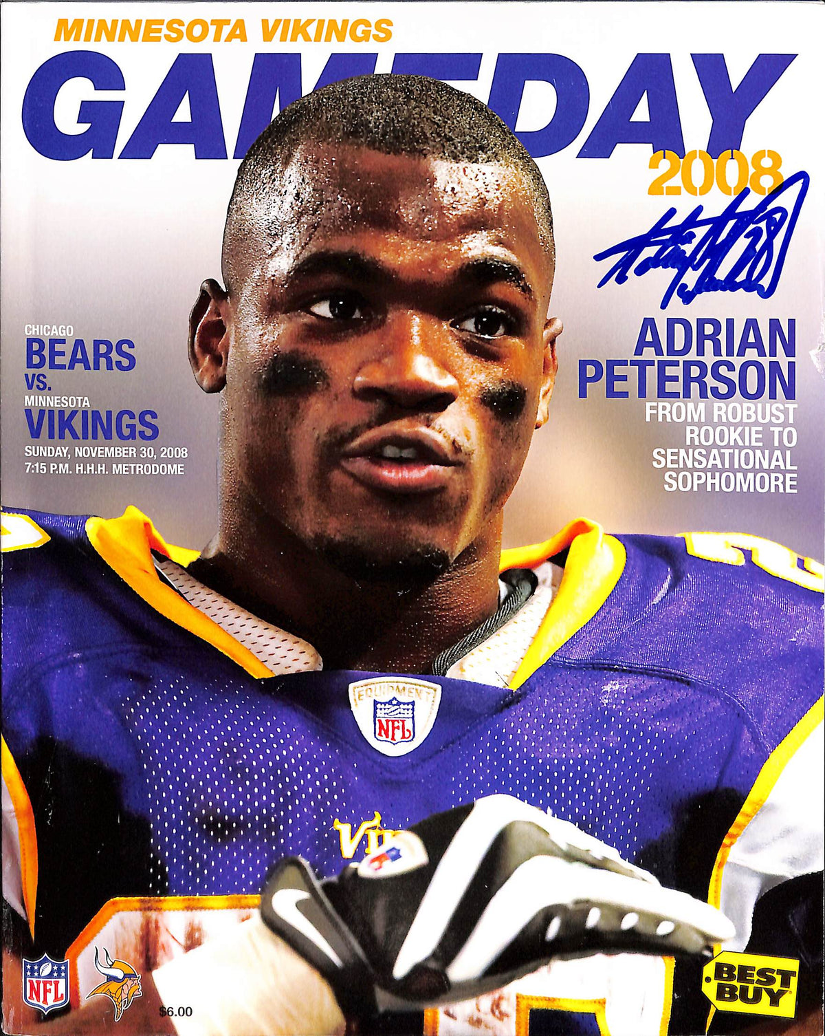 Adrian Peterson Minnesota Vikings Signed Magazine - 11/30/08 Magazine Beckett-Powers Sports Memorabilia