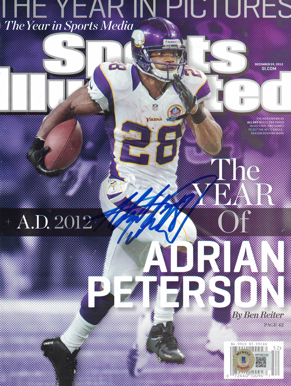 Adrian Peterson 12/24/2012 Signed Sports Illustrated Magazine No Label BAS-Powers Sports Memorabilia