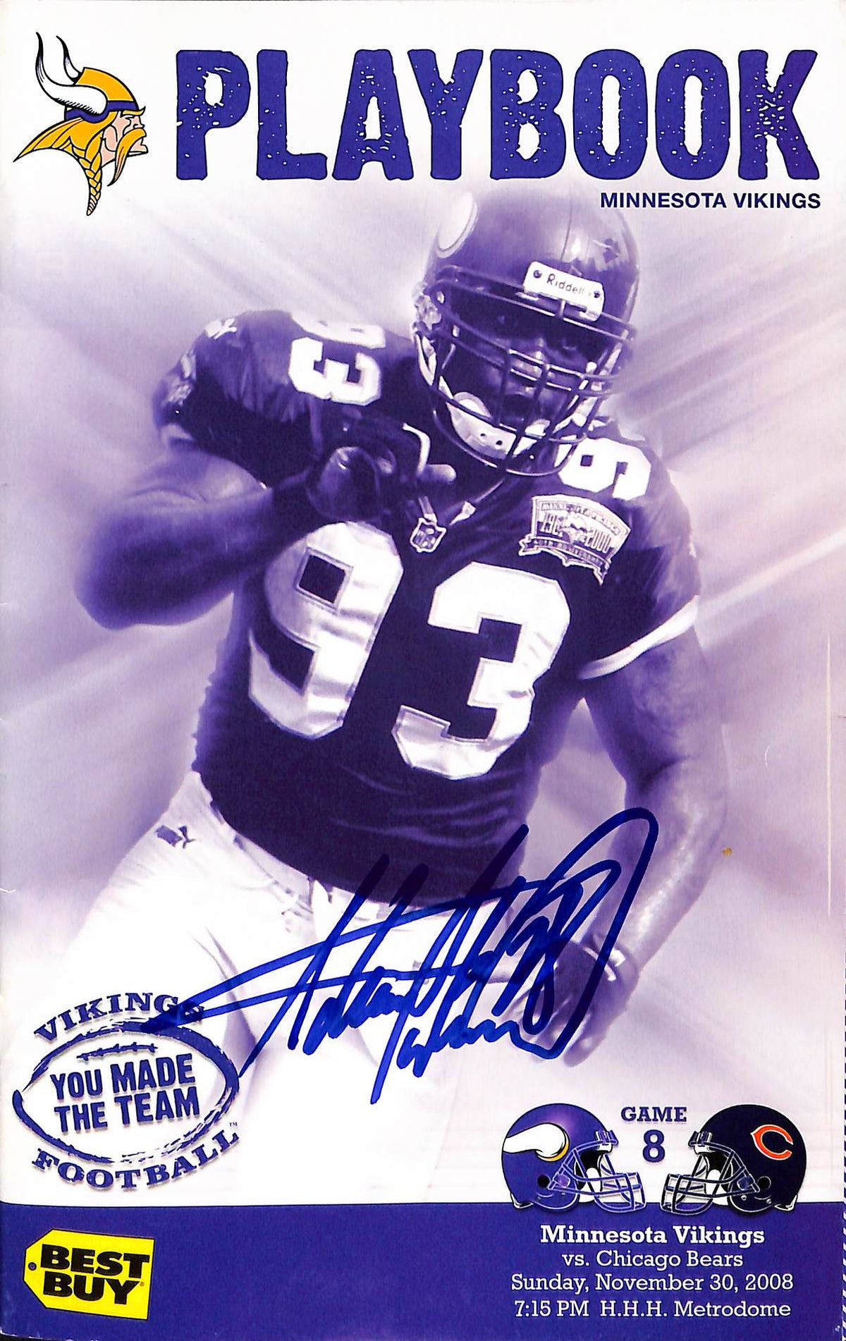 Adrian Peterson Minnesota Vikings Signed Mini Helmet - 11/30/08 Media Guide Beckett-Powers Sports Memorabilia
