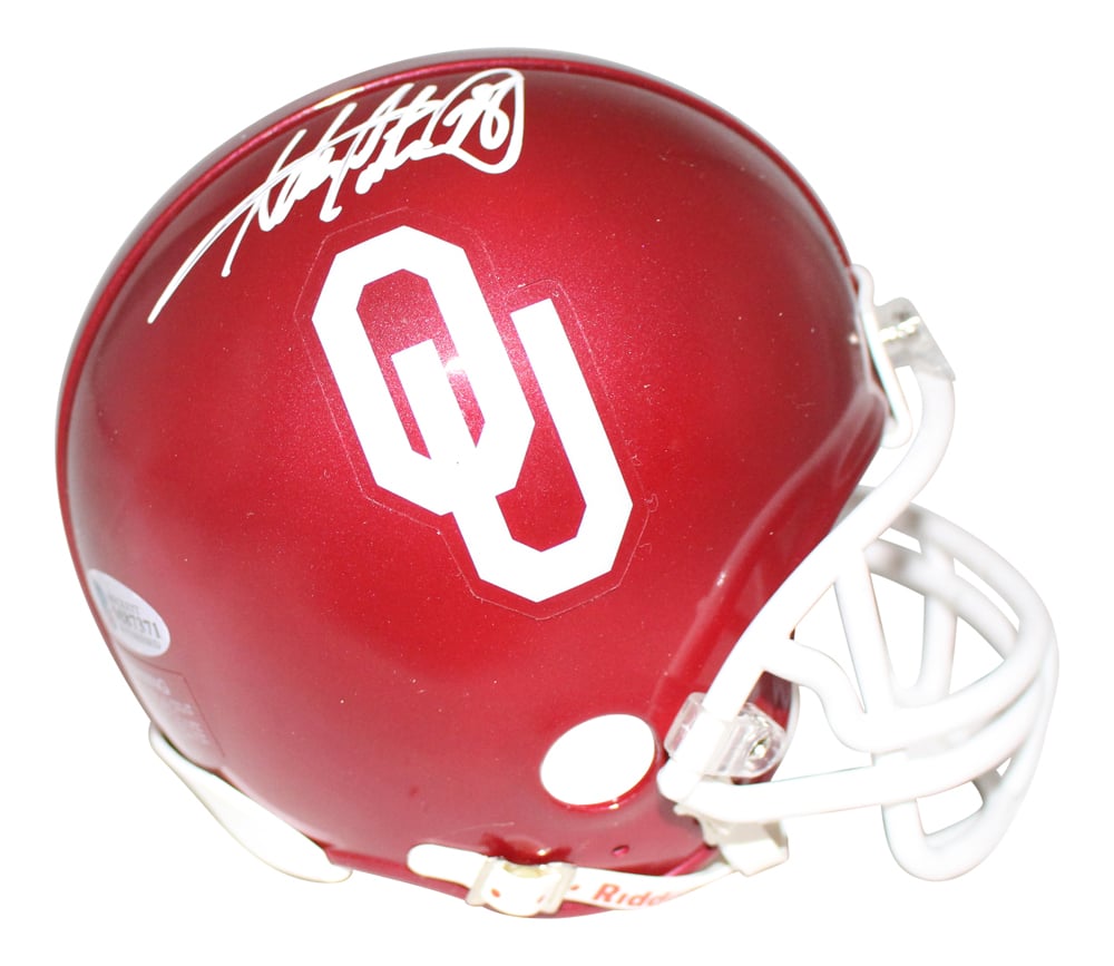 Adrian Peterson Signed Oklahoma Sooners Mini Helmet – Beckett Authenticated-Powers Sports Memorabilia
