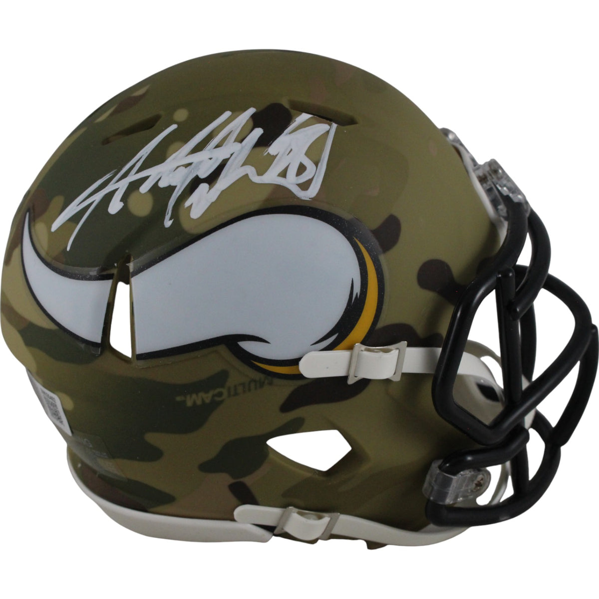 Adrian Peterson Minnesota Vikings Camo Signed Mini Helmet-Powers Sports Memorabilia