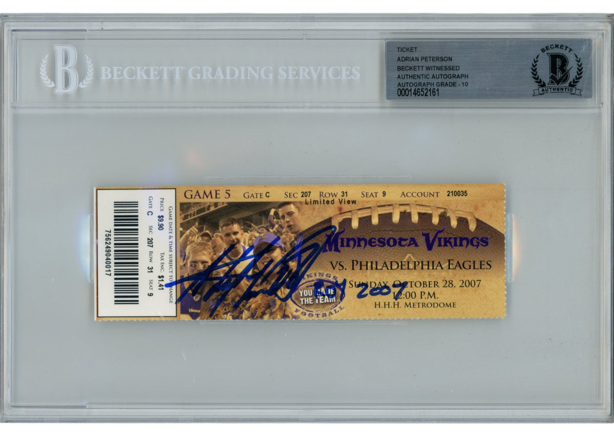 Adrian Peterson Minnesota Vikings Signed Card - 07ROY Slabbed Ticket Beckett Beckett - 36364-Powers Sports Memorabilia