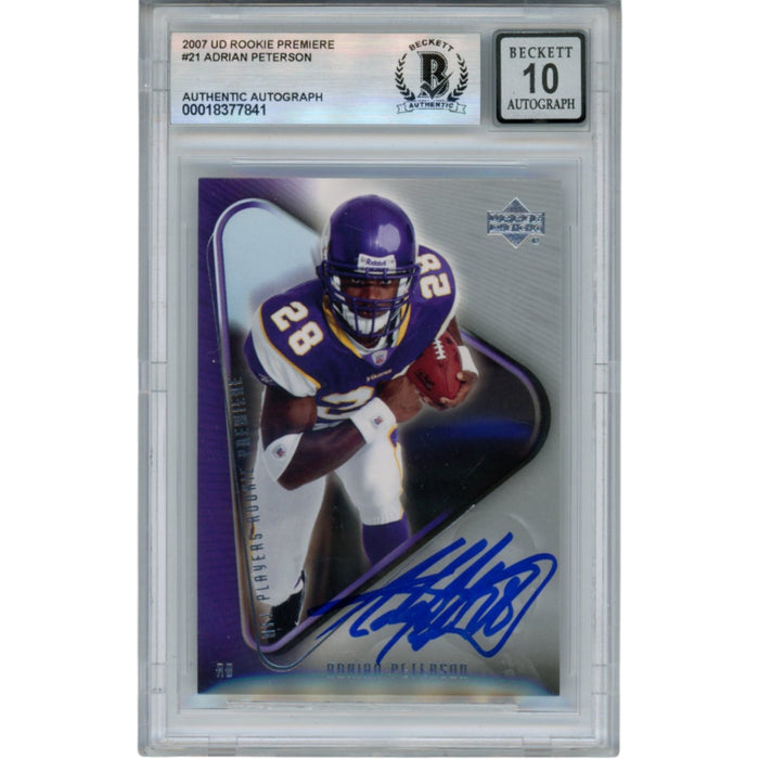 Adrian Peterson Signed 07 UD Rookie Premier #21 Trading Card – Beckett Authenticated-Powers Sports Memorabilia