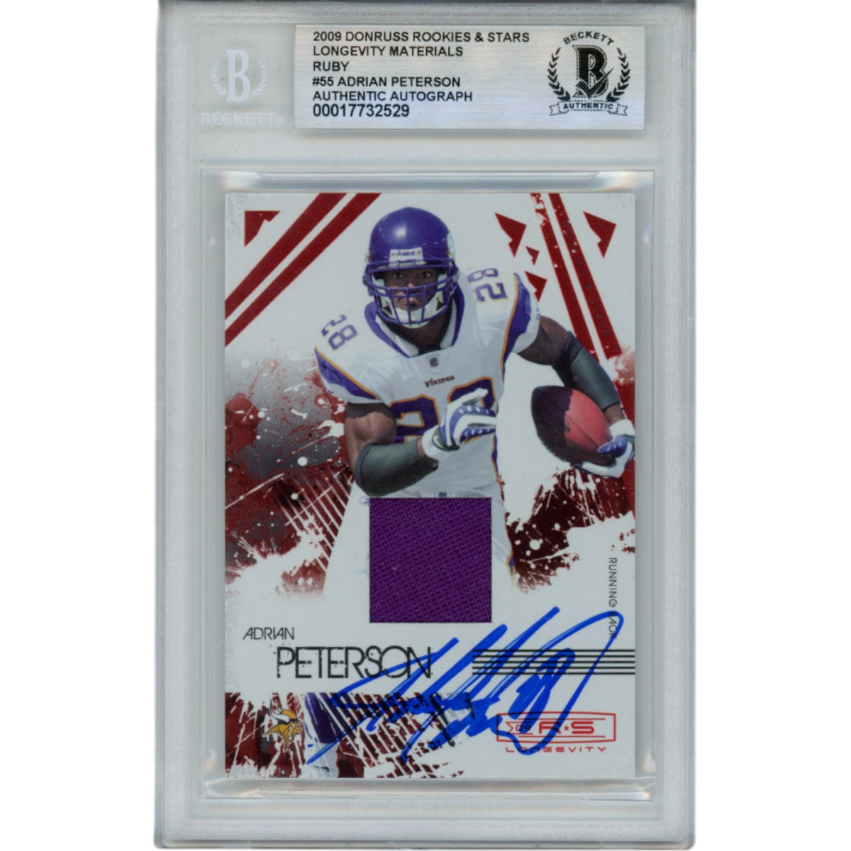 Adrian Peterson Minnesota Vikings Signed Card - 09 Panini RS Longevity Patch 55 Beckett Beckett-Powers Sports Memorabilia