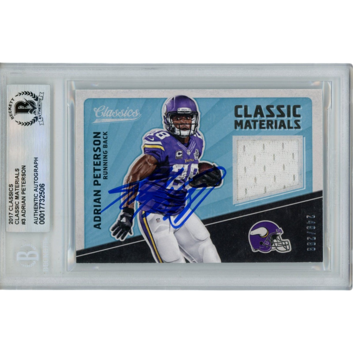 Adrian Peterson Minnesota Vikings Signed Card - 17 Panini Classics Patch Beckett Beckett-Powers Sports Memorabilia