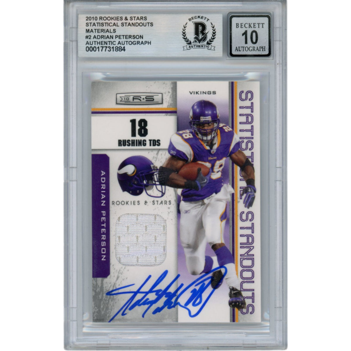 Adrian Peterson Minnesota Vikings Signed Card - '10 Panini RS Patch/150 Beckett Beckett-Powers Sports Memorabilia