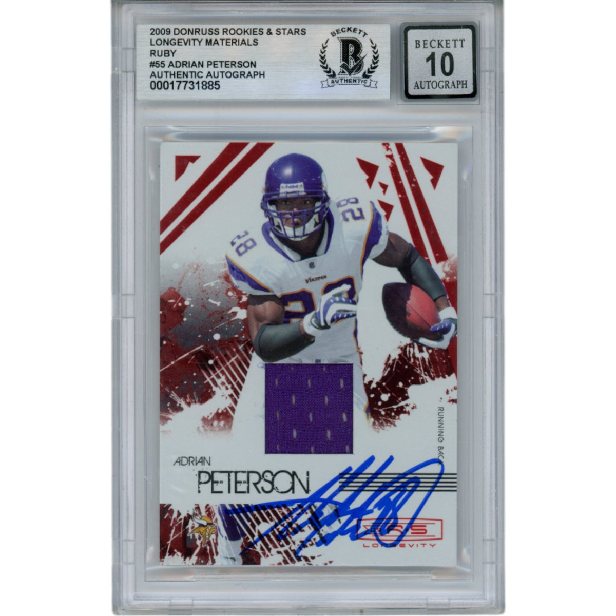 Adrian Peterson Minnesota Vikings Signed Card - 09 RS Longevity Patch Beckett Beckett-Powers Sports Memorabilia