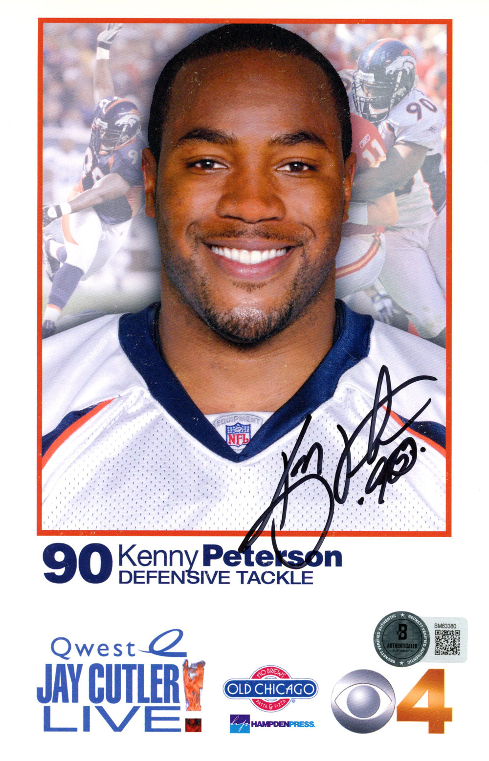 Kenny Peterson Denver Broncos Signed Mini Helmet - 8.5x6.5 Quest Ad Beckett Beckett-Powers Sports Memorabilia