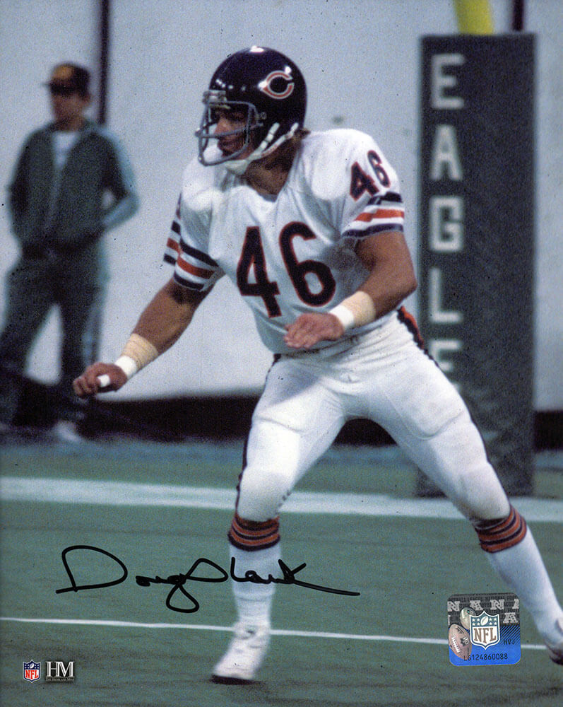 Doug Plank Autographed Chicago Bears White Jersey Action 8x10 Photo-Powers Sports Memorabilia