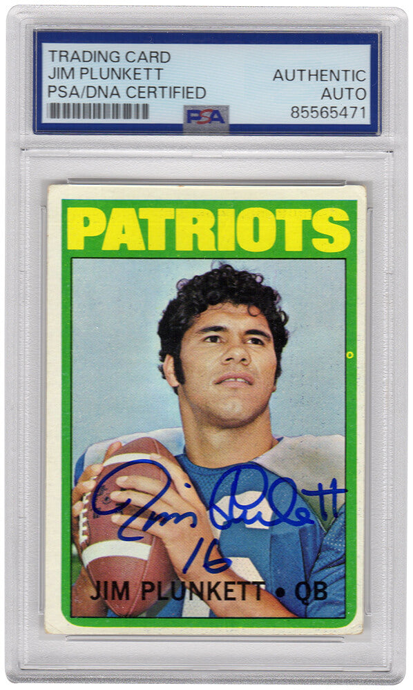 Jim Plunkett Autographed Patriots 1972 Topps Rookie Football Card #65 - (PSA Encapsulated)-Powers Sports Memorabilia