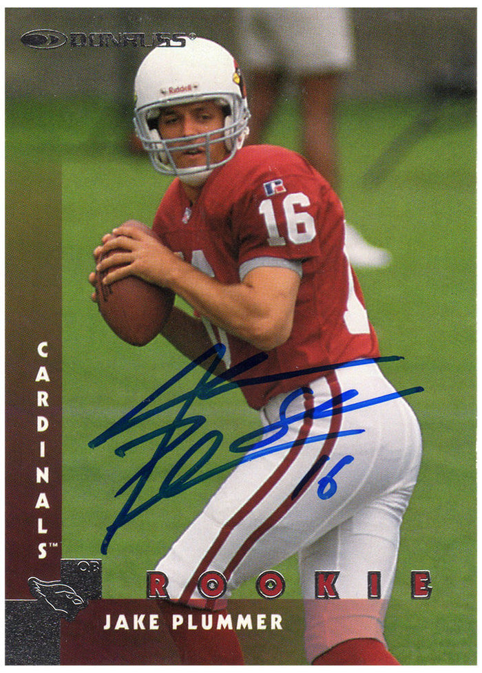 Jake Plummer Autographed Arizona Cardinals 1997 Donruss Rookie Football Trading Card #217 with Snake-Powers Sports Memorabilia