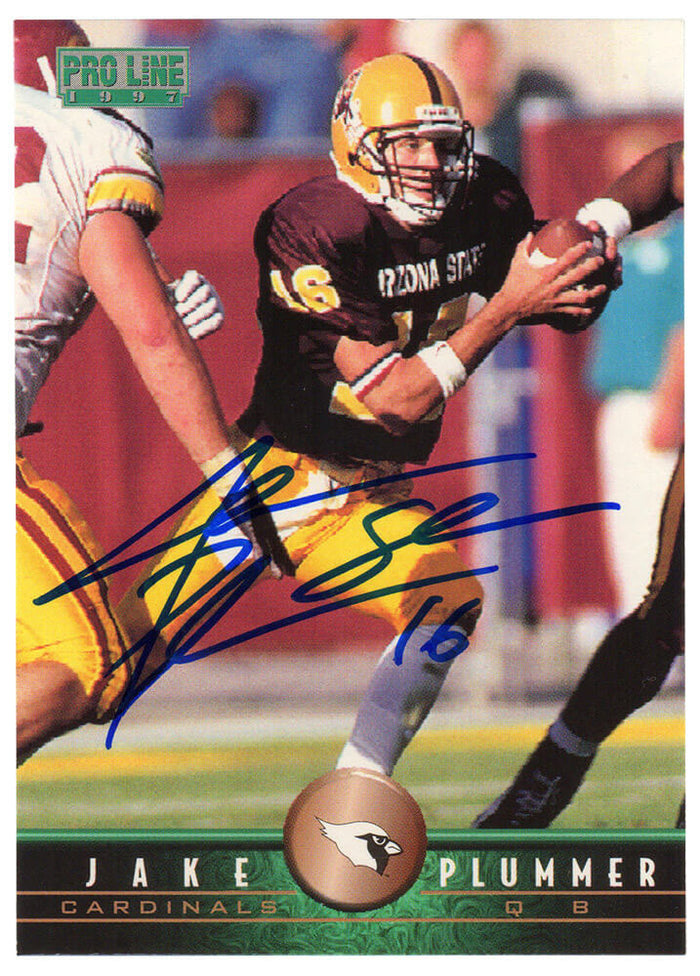 Jake Plummer Autographed Arizona Cardinals 1997 Pro Line Rookie Football Trading Card #279 with Snake-Powers Sports Memorabilia