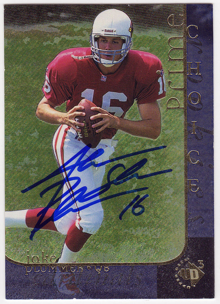 Jake Plummer Autographed Arizona Cardinals 1997 Upper Deck Rookie Football Trading Card #6 with Snake-Powers Sports Memorabilia