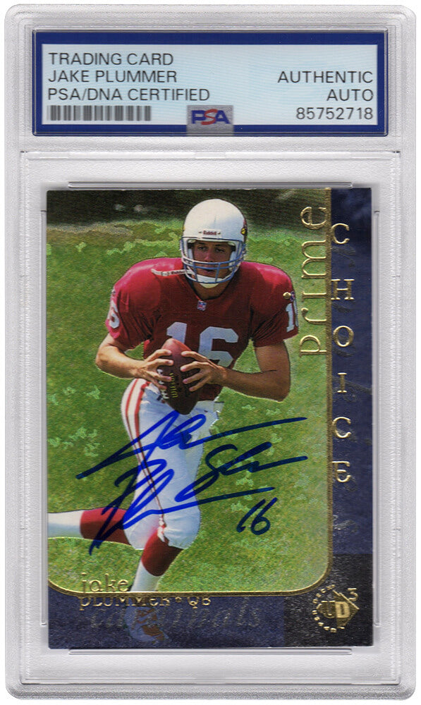 Jake Plummer Autographed Arizona Cardinals 1997 Upper Deck Rookie Football Card #6 with Snake - (PSA Encapsulated)-Powers Sports Memorabilia