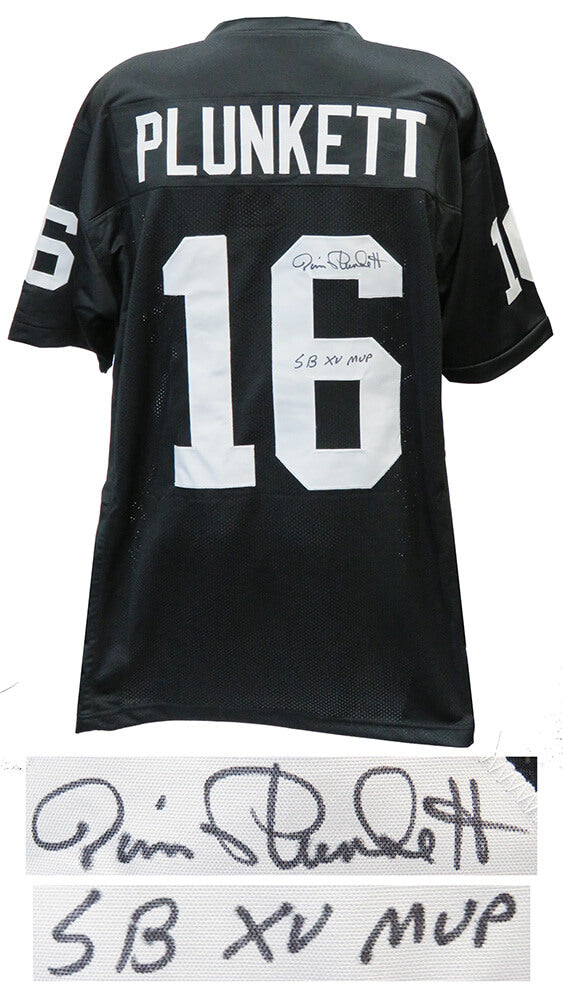 Jim Plunkett Autographed Black Custom Jersey with SB XV MVP-Powers Sports Memorabilia