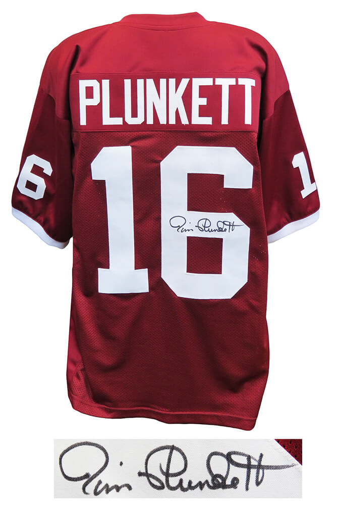 Jim Plunkett Autographed Red Throwback Custom Football Jersey-Powers Sports Memorabilia