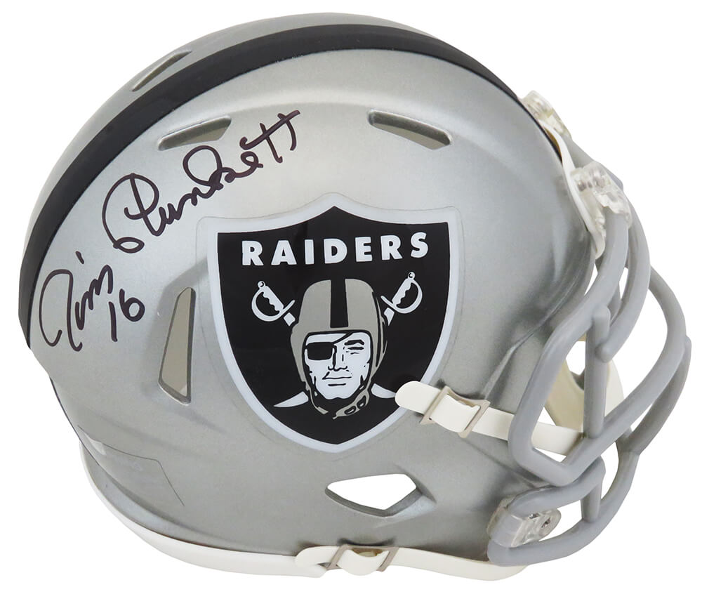 Jim Plunkett Autographed Raiders FLASH Riddell Speed Mini Helmet-Powers Sports Memorabilia