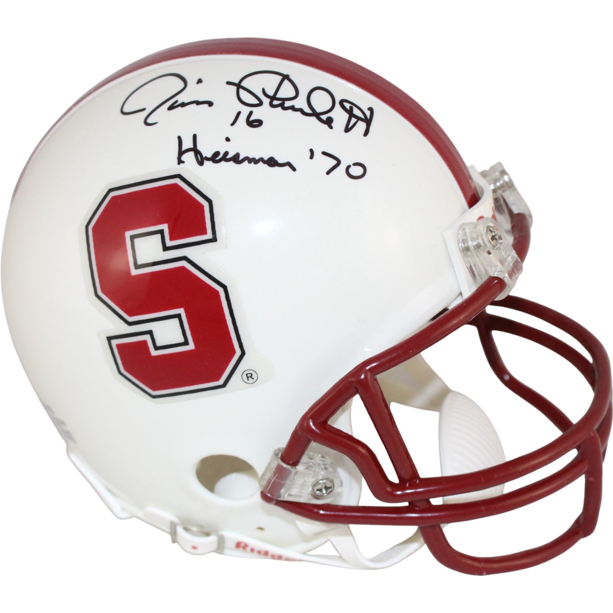 Jim Plunkett Stanford Cardinal Signed Mini Helmet - Heisman Beckett Beckett-Powers Sports Memorabilia
