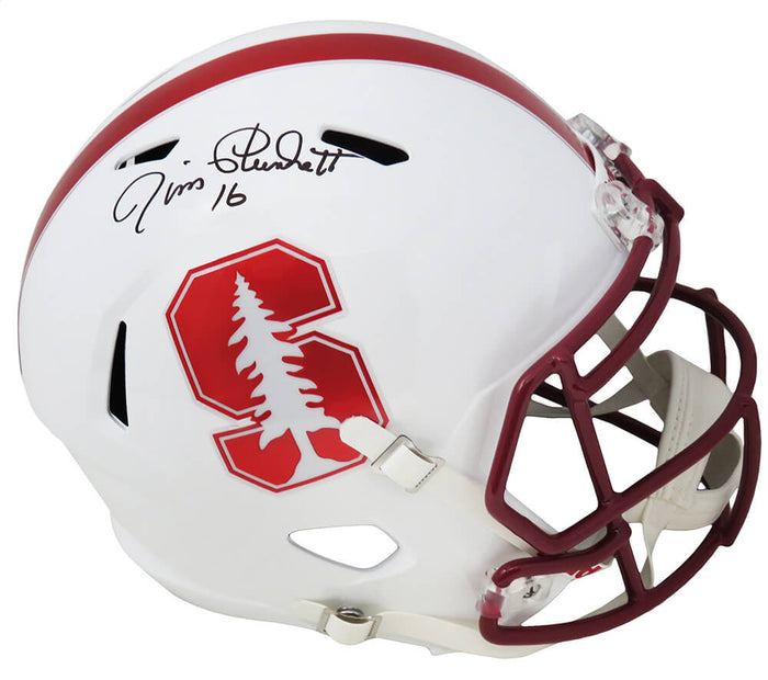 Jim Plunkett Autographed Stanford Cardinals Riddell Full Size Speed Replica Helmet-Powers Sports Memorabilia