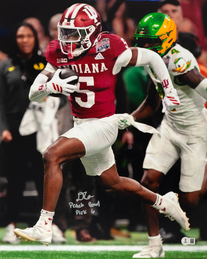 D'Angelo Ponds Autographed Indiana Hoosiers Action 16x20 Photo with Peach Bowl Pick 6 - (Beckett)-Powers Sports Memorabilia