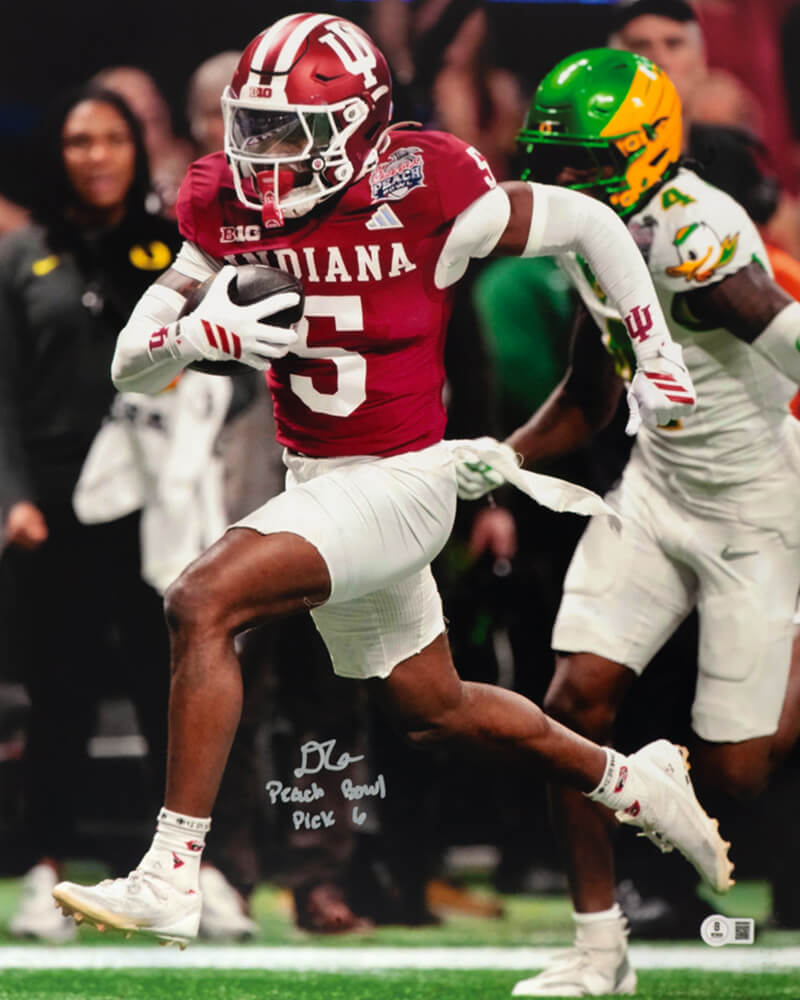 D'Angelo Ponds Autographed Indiana Hoosiers Action 16x20 Photo with Peach Bowl Pick 6 - (Beckett)-Powers Sports Memorabilia