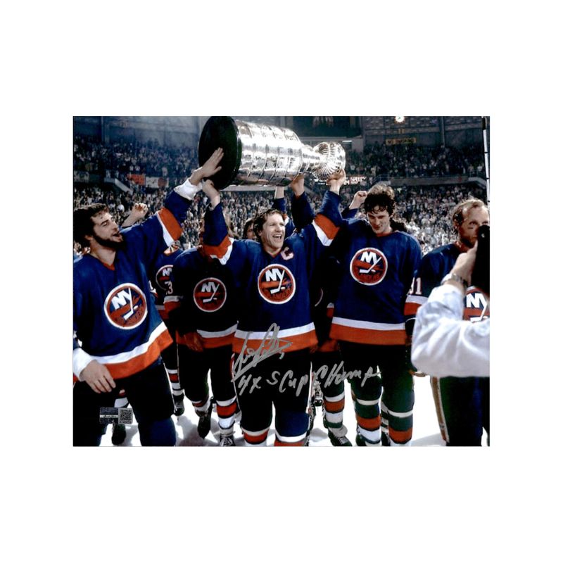 Denis Potvin New York Islanders Signed & Inscribed "4x S Cup Champs" 1982 Stanley Cup Celebration 8x10 Photo-Powers Sports Memorabilia