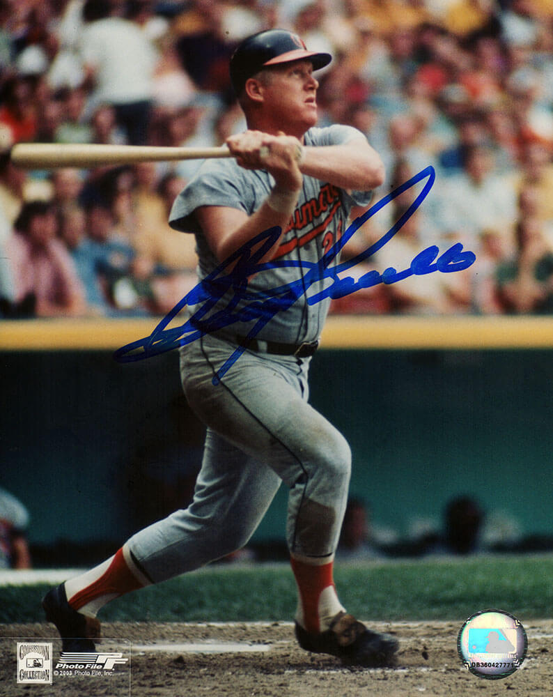 Boog Powell Autographed Baltimore Orioles Grey Jersey Batting 8x10 Photo-Powers Sports Memorabilia