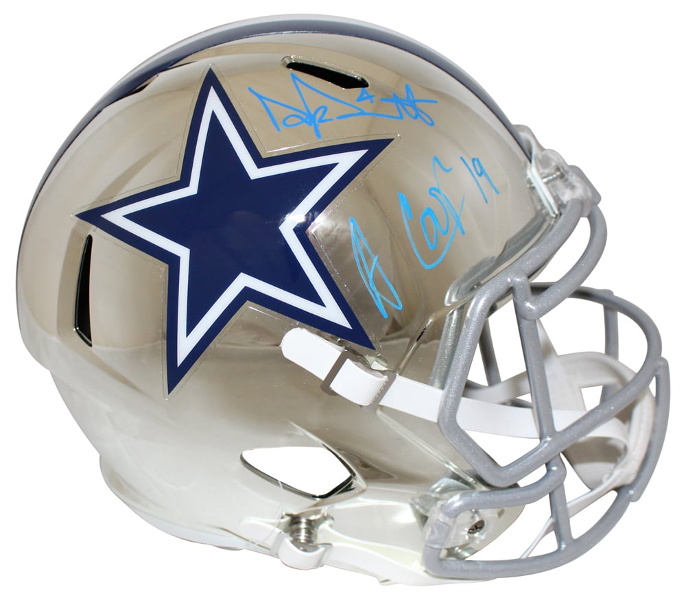 Dak Prescott & Cooper Dallas Cowboys Chrome Replica Signed Helmet BAS-Powers Sports Memorabilia