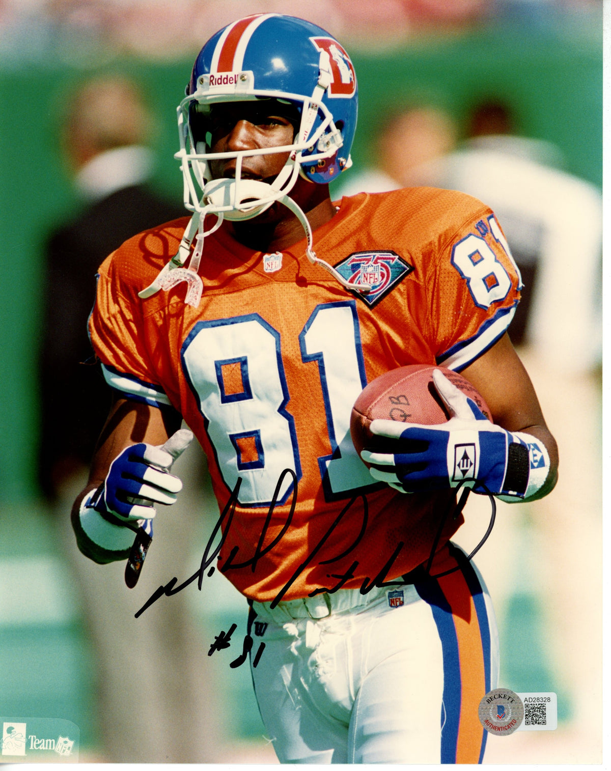 Mike Pritchard Denver Broncos Signed 8x10 Photo - Beckett Beckett-Powers Sports Memorabilia