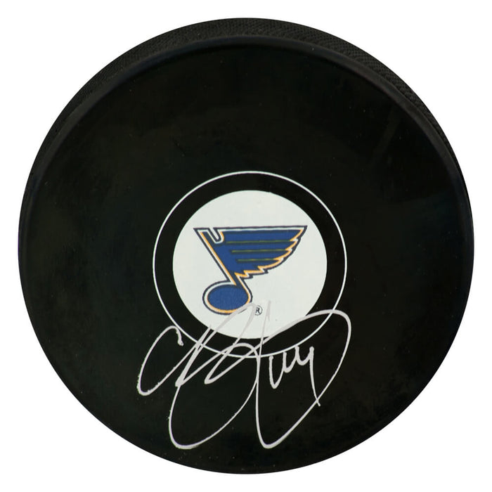 Chris Pronger St. Louis Blues Autographed Logo Hockey Puck-Powers Sports Memorabilia
