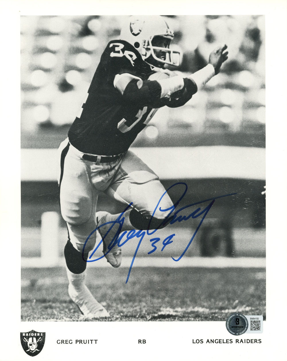 Greg Pruitt Los Angeles Raiders Signed 8x10 Photo - Beckett Beckett-Powers Sports Memorabilia