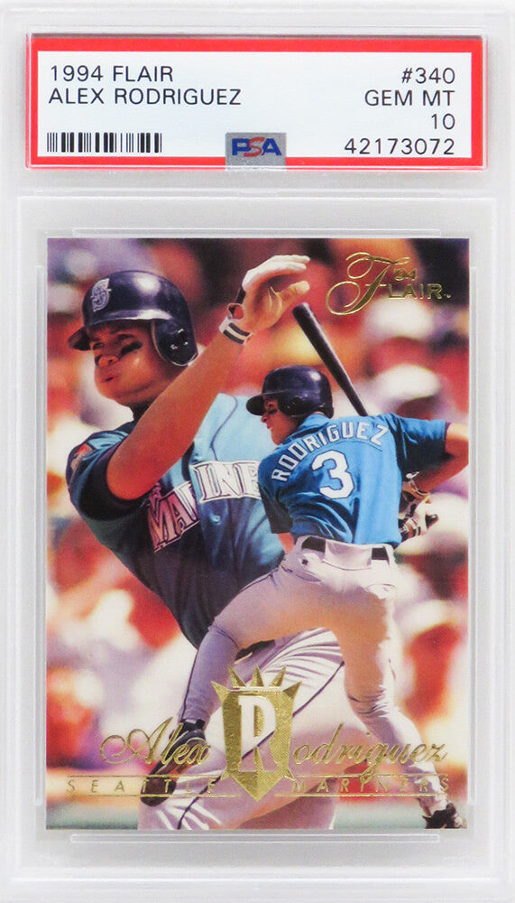 Alex Rodriguez (Seattle Mariners) 1994 Flair Baseball #340 RC Rookie Card PSA 10 GEM MINT (New Label)-Powers Sports Memorabilia