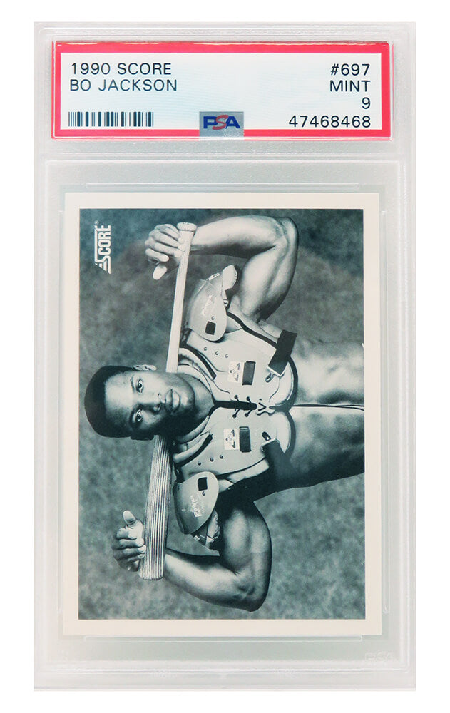 Bo Jackson 1990 Score Baseball #697 B&W Bat On Shoulder Pads Card - PSA 9 MINT-Powers Sports Memorabilia