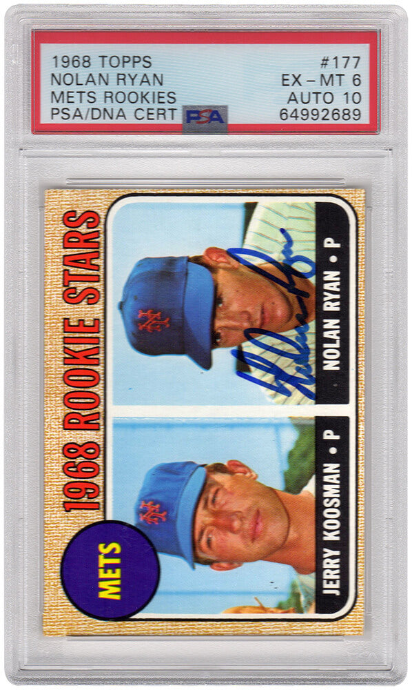 Nolan Ryan / Jerry Koosman (New York Mets) 1968 Topps Baseball #177 RC Rookie Card (PSA 6 / Autographed Grade 10)-Powers Sports Memorabilia