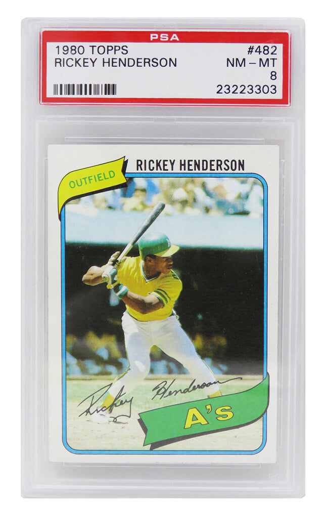 Rickey Henderson (Oakland A's) 1980 Topps Baseball #482 RC Rookie Card PSA 8 NM MT (F)-Powers Sports Memorabilia
