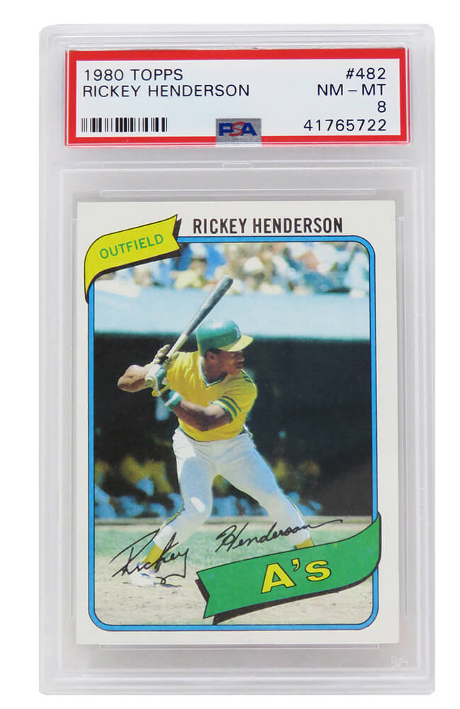 Rickey Henderson (Oakland A's) 1980 Topps Baseball #482 RC Rookie Card PSA 8 NM MT (G)-Powers Sports Memorabilia
