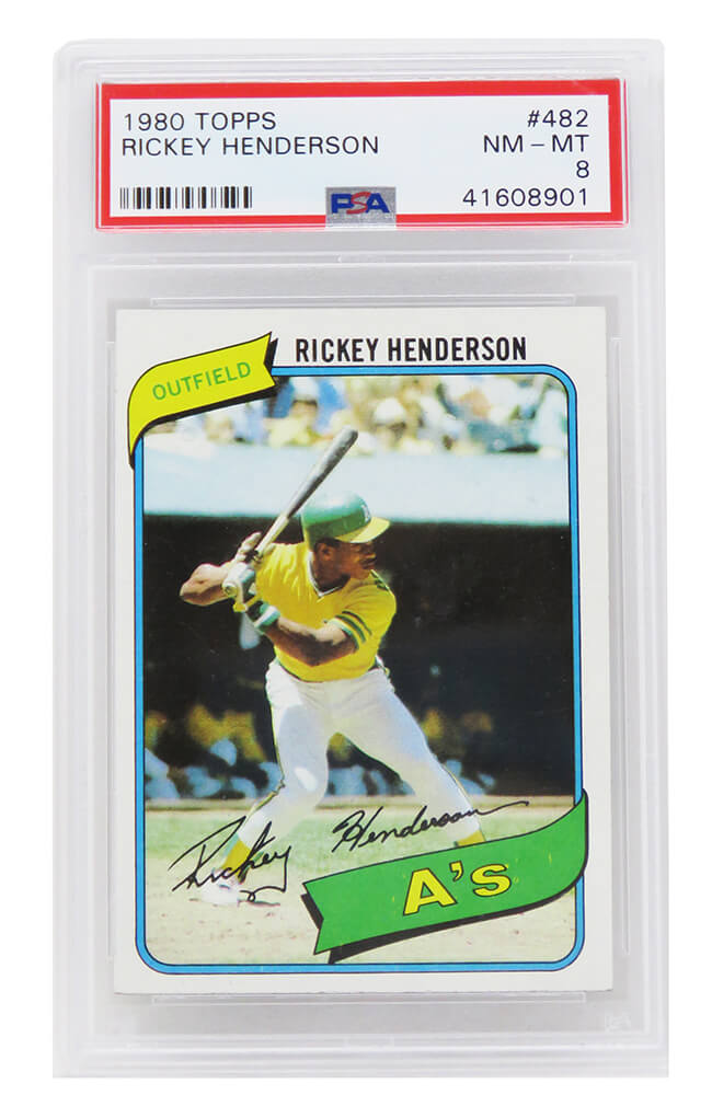 Rickey Henderson (Oakland A's) 1980 Topps Baseball #482 RC Rookie Card PSA 8 NM MT (H)-Powers Sports Memorabilia