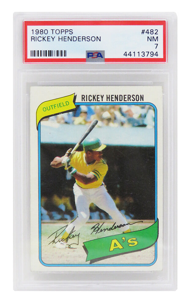 Rickey Henderson (Oakland A's) 1980 Topps Baseball #482 RC Rookie Card PSA 7 NM (I)-Powers Sports Memorabilia