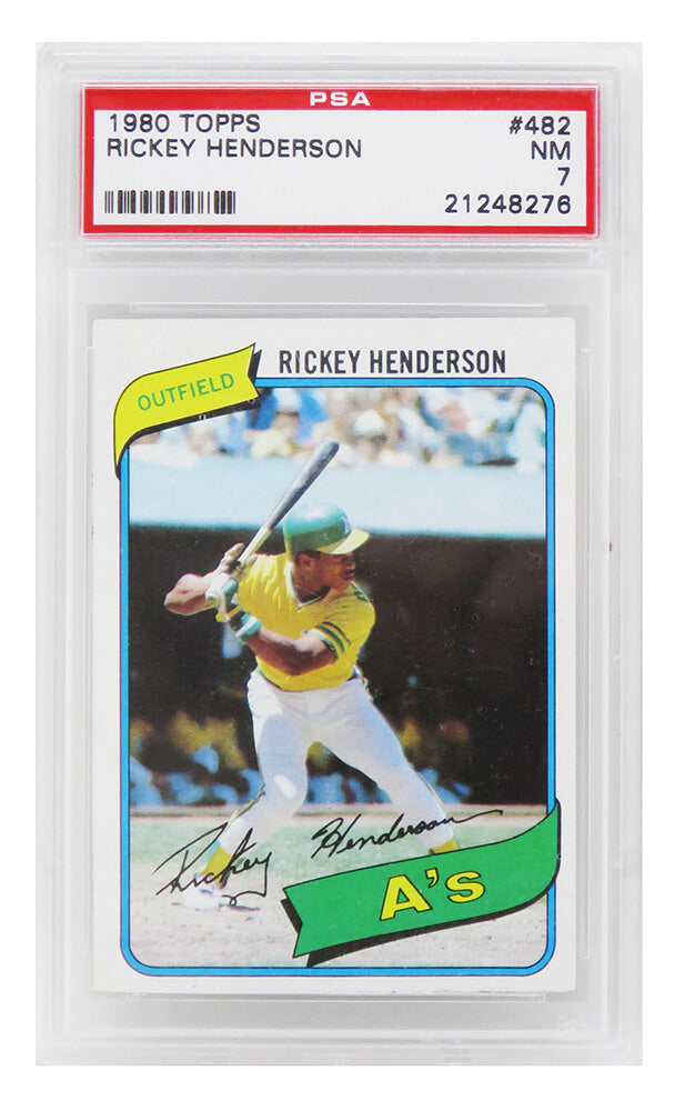 Rickey Henderson (Oakland A's) 1980 Topps Baseball #482 RC Rookie Card PSA 7 NM (J)-Powers Sports Memorabilia