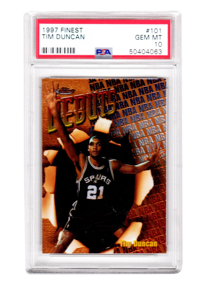 Tim Duncan (San Antonio Spurs) 1997 Topps Finest Basketball #101 RC Rookie Card - PSA 10 GEM MINT (New Label)-Powers Sports Memorabilia