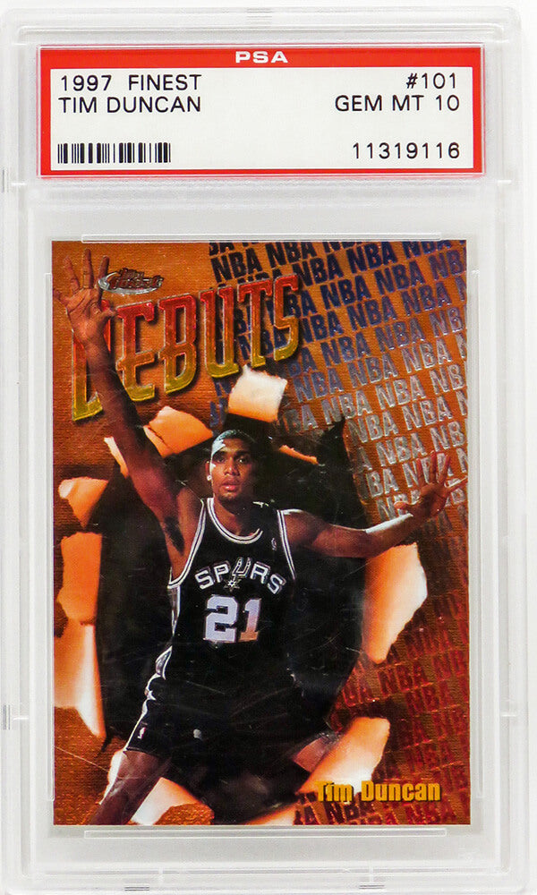 Tim Duncan (San Antonio Spurs) 1997 Topps Finest Basketball #101 RC Rookie Card PSA 10 GEM MINT-Powers Sports Memorabilia